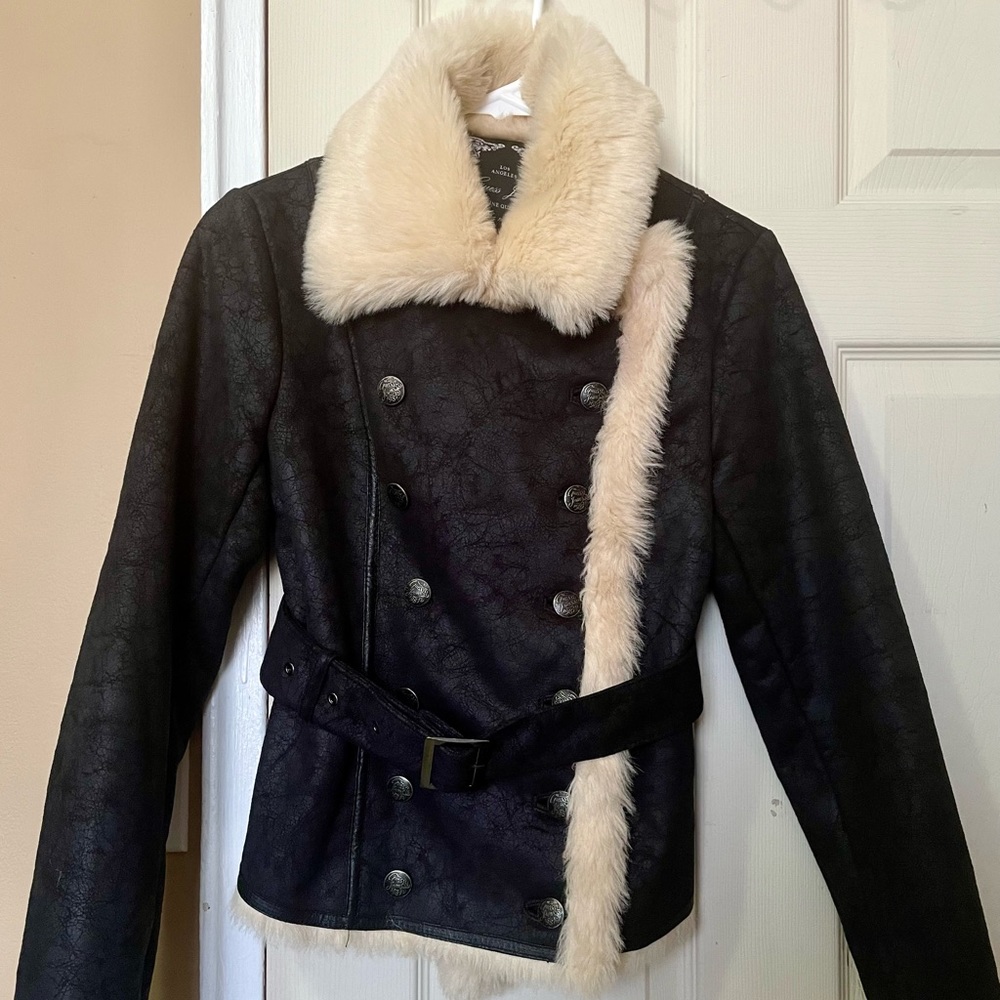 Guess Faux Fur Shearling Moto Jacket - Small